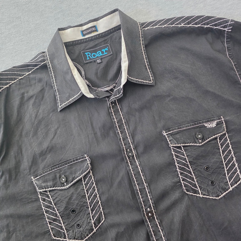 Roar Signature Mens 4XL Black Contrast Stitch Short Sleeve Button Down Shirt